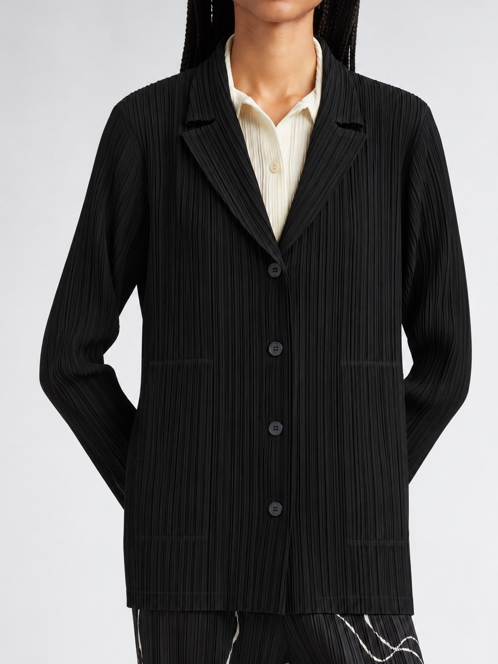 Issey Miyake Pleated Button Front Blazer Jacket